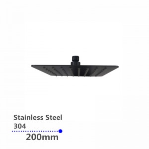 200mm 8″ Stainless Steel 304 Black Super-slim Square Rainfall Shower Head