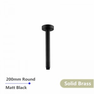 200mm Round Matt Black Ceiling Shower Arm Solid Brass