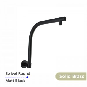 Matt Black Swivel Shower Arm Goose-neck Wall Mounted Round