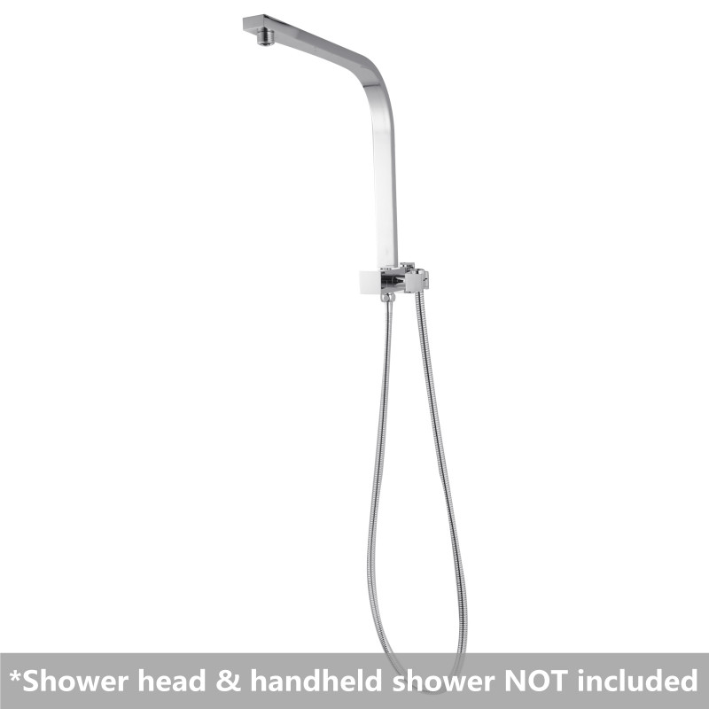 Square Chrome Top Water Inlet Twin Shower Rail With Built-In Diverter