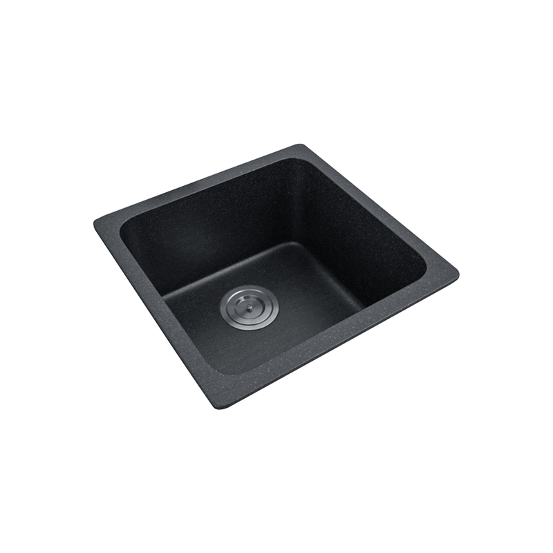 MACHO 422x422x203mm Black Granite Stone Kitchen Laundry Sink Single Bowl Top/Undermount