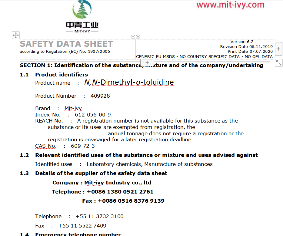 Manufacturer for N,N-Dimethylaniline for synthesis - High quality 99% N,N-Dimethyl-o-toluidine CAS NO 609-72-3 ISO 9001:2015 REACH verified producer  whatsapp:+86 13805212761 – Mit-ivy