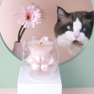 Exquisite Decoration Christmas Gift Candle Cute Cat Claw Glass Cup Candle Sticks Aromatic Candle Light