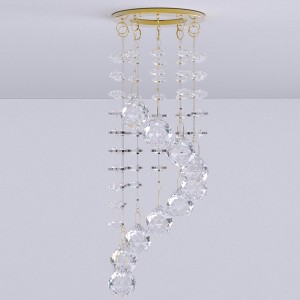 decoration crystal glass octagonal bead hanging lamp living room ceiling drop light spiral crystal chain gold fixture recessed spotlight