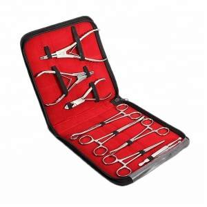 8 pcs Professional Stainless Steel Needle Pincers Tweezers Body Tattoo & Piercing Tool Kit