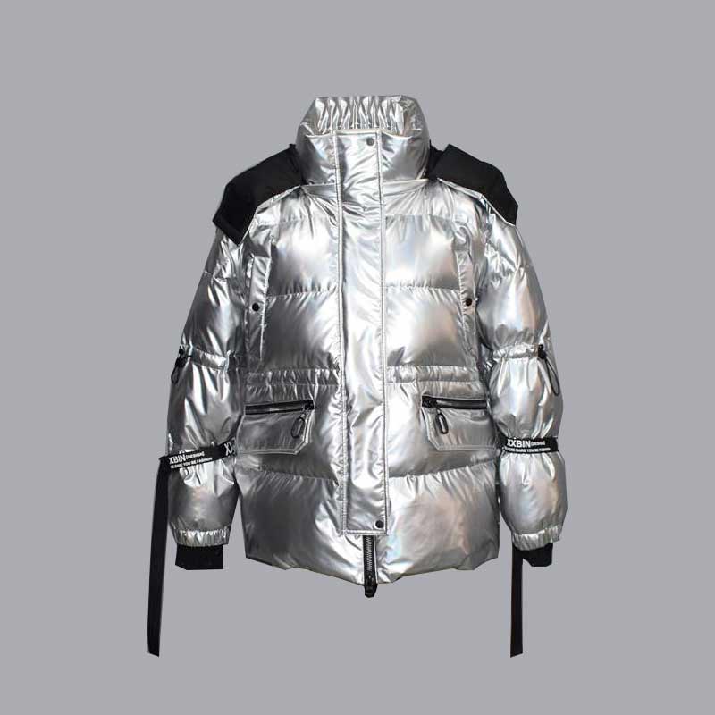 Jesen i zima 2021., ženska kratka široka jakna s laserskim svijetlim trendom lica, pamučna jakna 009