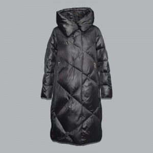 2021 outono e inverno novo estilo diamante sobre o joelho jaqueta longa com capuz, jaqueta de algodão 022