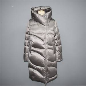 Manufacturer of Tilted Zipper Cotton Suit - Autumn and winter new style women’s geometric pattern quilted long stand-up collar hooded down jacket, cotton jacket 076 – Qinghua Haichuang