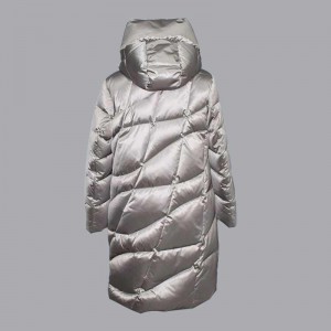 Podzimní a zimní nový styl dámský geometrický vzor prošívaný dlouhý stojáček péřová bunda s kapucí, bavlněná bunda 076