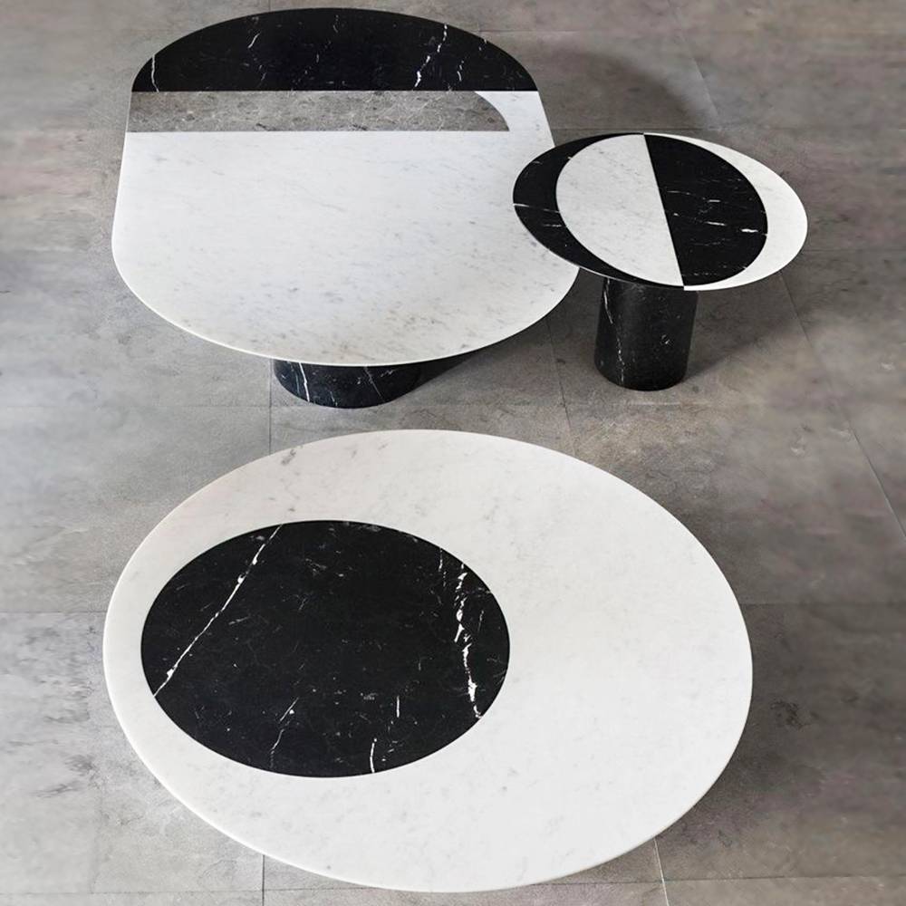 China Custom Made Round Shape Waterjet Marble Inlay Table Design