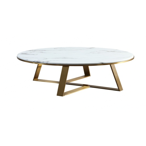 Cheap price China Elegant Restaurant Tea Table Copper Steel Base White Nature Marble Top Table