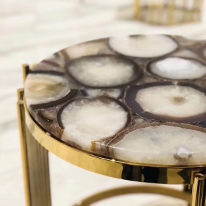 China Rectangle Gold Color Onyx Marble Dining Table Home Used
