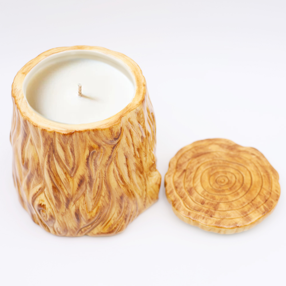 Ceramic Tree Stump Candle Jar