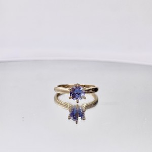 0.8ct 6.0mm Round Cut Natural Tanzanite Six Claw Wedding Ring in 14k Solid Yellow Gold with Gemstone