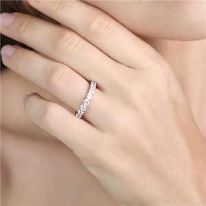14K Solid White Gold Row Diamond Ring with Round Cut Cubic Zirconia