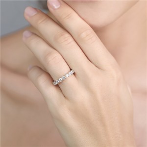 14K Solid Yellow Gold Row Diamond Ring Round Cut Shape Wedding  Engagement Ring