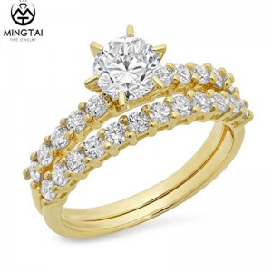 14K Solid yellow gold wedding diamond CZ ring