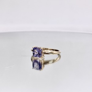 1ct Cushion Cut Tanzanite 6.0×6.0mm Yellow Gold Ring for Women Wedding Party Engagement