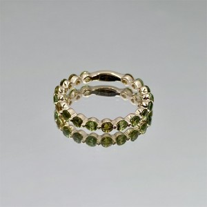 0.06CT Round Brilliant Cut Row Ring Natural Peridot Green Tourmaline 14K Gold Ring