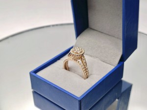 Luxury Round Brilliant Cut Real Natural Diamond 18K Solid Gold Double Band Halo Ring Set