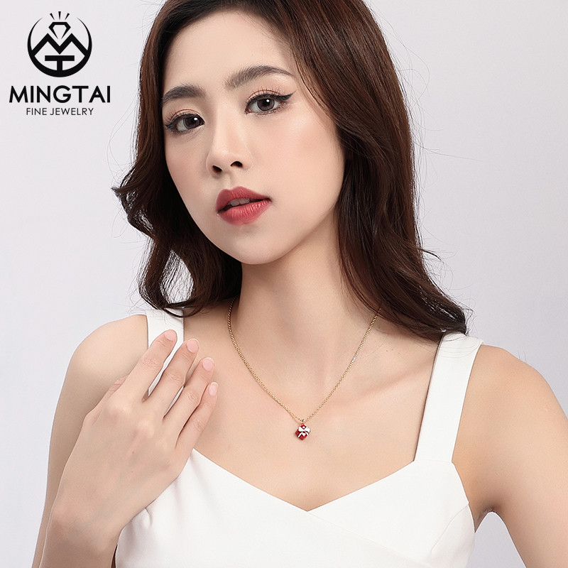 Europe style for Evil Eye Pendant Gold - 925 Silver Cute Lovely Adorable Red Gift Box Necklace with White Bow Ribbon – Mingtai