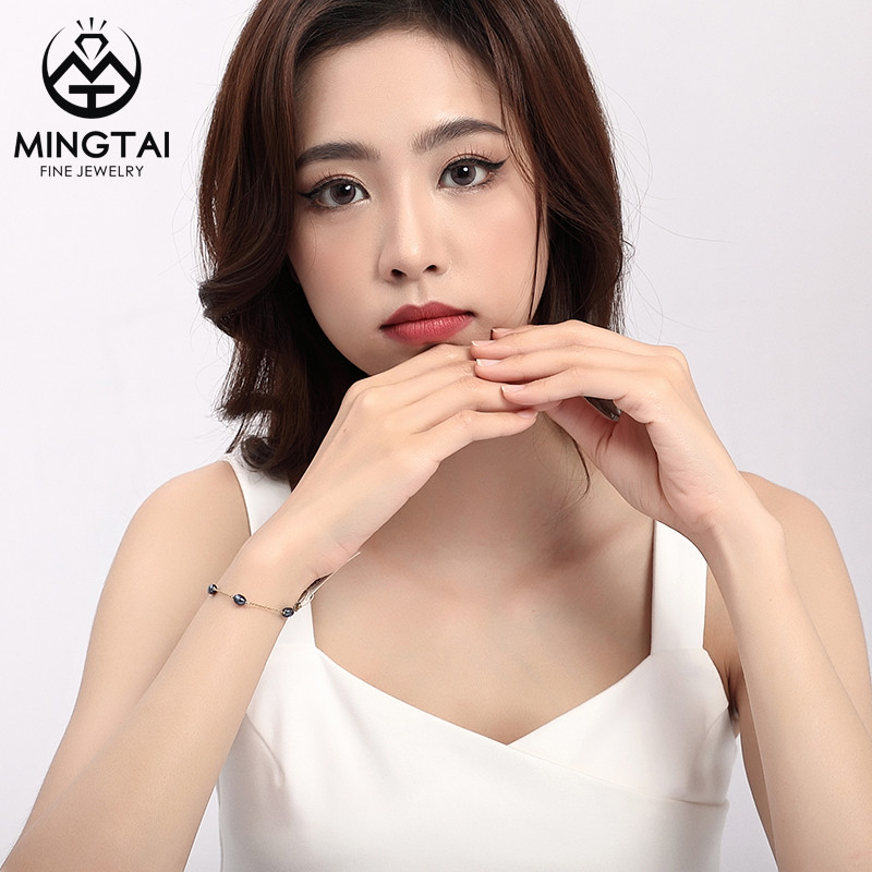 Factory wholesale Dainty Gold Jewelry - 925 silver Oval Shape Dark Brown Natural Fresh Water Pearl Bracelet with 14K gold plated – Mingtai