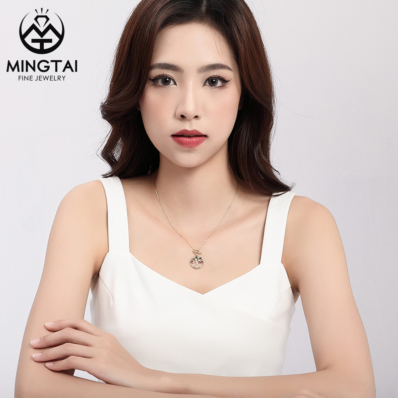 Factory For Real Gold Initial Necklace - Delicate Gold Plated Necklace 925 Silver Colorful the Tree of Life Necklace – Mingtai