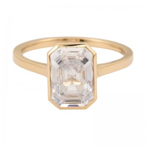 Emerald Cut 14K Yellow Solid Gold Wedding Engagement Ring
