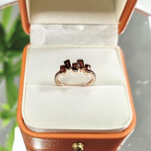 10k/14k/18k Rose Solid Gold Garnet Ring Red Stone Women Wedding Ring in Baguette Cut Trapezoid Cut Round Cut