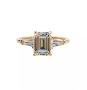 Three Stones Emerald Cut CZ 14K Solid Gold Women Wedding Ring