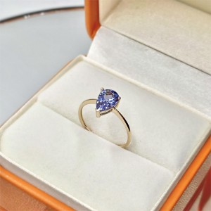 Real 14k Yellow Gold Ring with 1.5ct 6.0×9.0mm Classic Design Pear Cut Natural Gem AA Tanzanite
