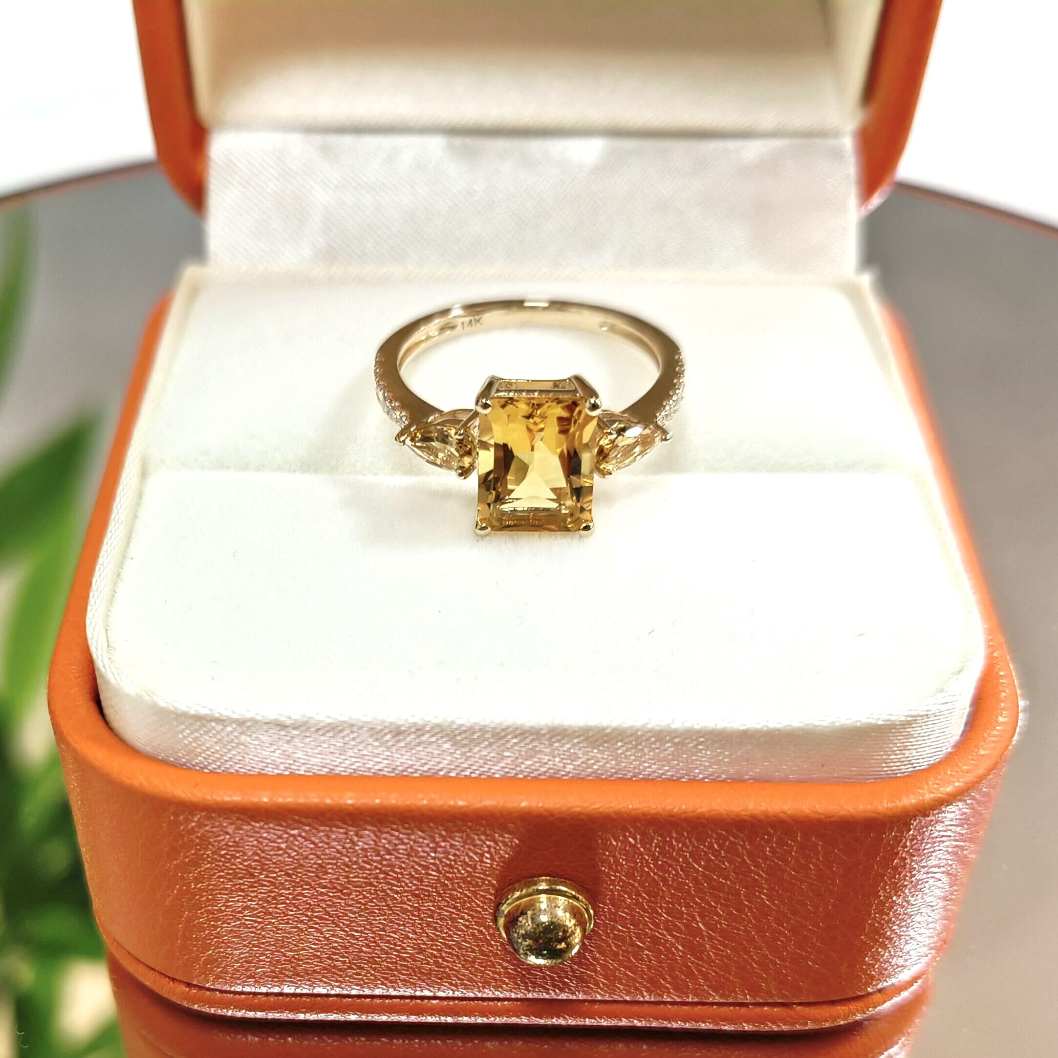 Luxury Large 7x9mm OCT Natural Yellow Morganite 14k Real Solid Gold Engagement Ring