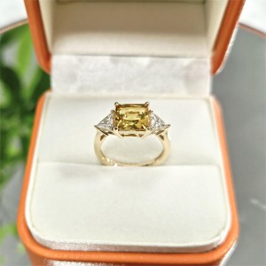 10k/14k/18k Yellow Gold Natural Yellow Morganite Ring Three Stone Ring