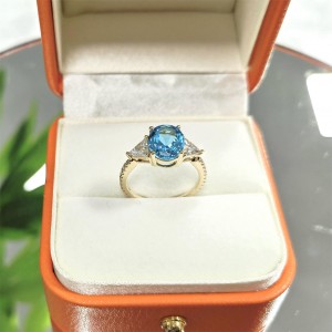 3ct Natural Gemstone Large Gemstone Ring 14k Rings with Blue Stone Swiss Blue Topaz