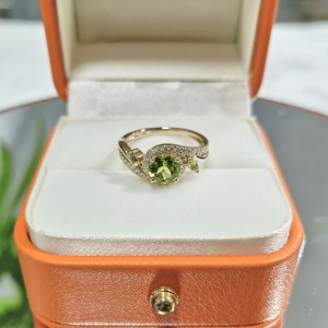 Wedding Ring with Round Cut Green Natural Gems Real Natural Peridot Marquise Cut DEF Moissanite for Women Ladies
