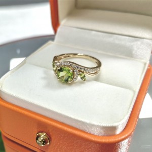 Wedding Ring with Round Cut Green Natural Gems Real Natural Peridot Marquise Cut DEF Moissanite for Women Ladies