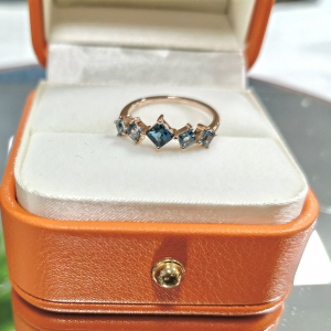 Blue Stone Ring Natural London Blue Topaz 14k Solid Gold Princess Cut Wedding Rings