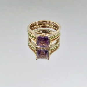 14K Solid Gold Princess Cut Gemstones Rings Customization Wedding Ring Set with Peridot and Amethyst