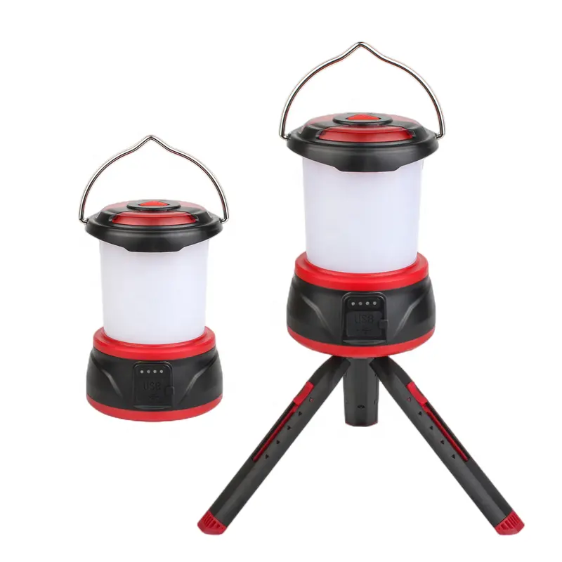 Lanterne de camping rechargeable à intensité variable à l'extérieur à lumière chaude et rouge avec tripode