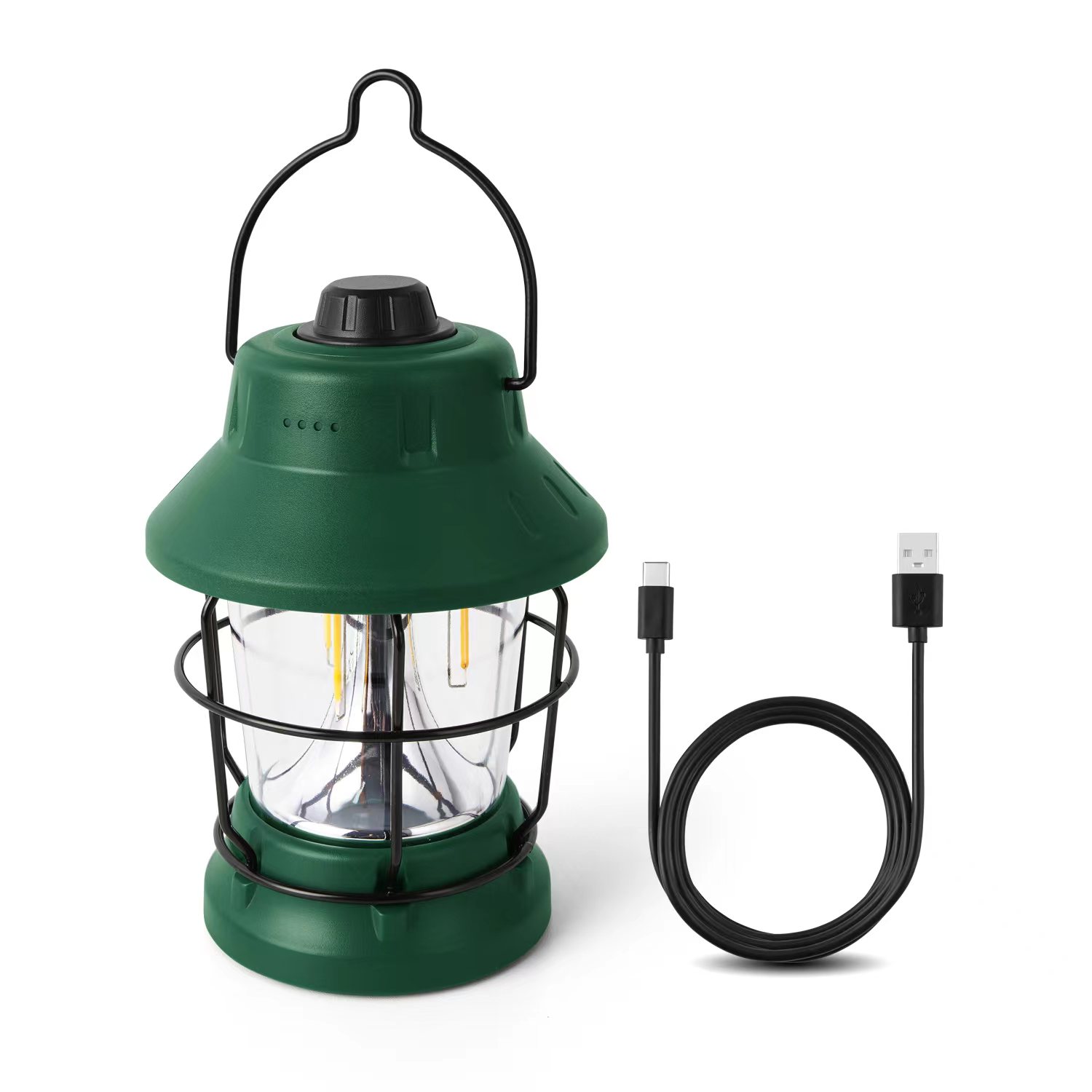 Hangable stepless dimming Type-C USB Rechargeable Output Retro Camping Lantern for camping (1)