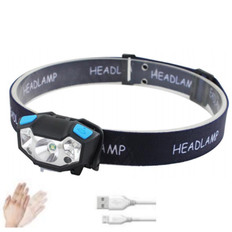 Rechargeable Headlamp, Motion Sensor Head Lamp Flashlight with 4Modes, Adjustable Headlight for Adults Kids with White Red Light