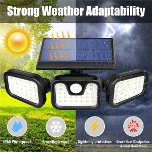 China wholesale Solar Powered Wall Lights Supplier - 3 Adjustable Heads Solar Power Outdoor 74 LED Wireless Security Motion Sensor Wall Light for Porch Yard Garage Pathway – Mengting