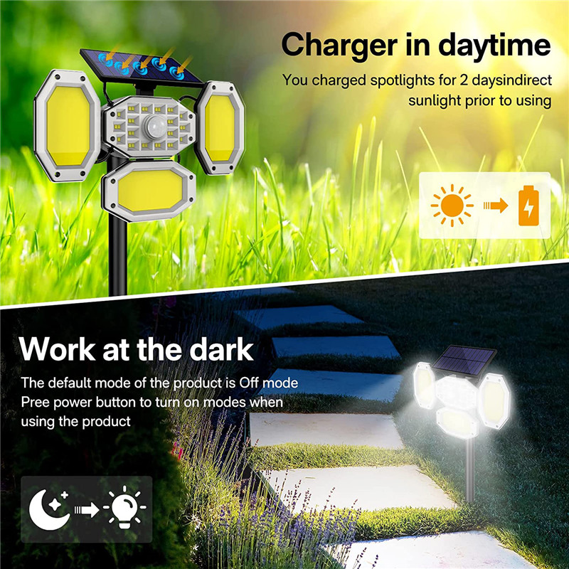 4 Head COB LED Solar Wall Light PIR Motion Sensor with USB Charging Remote Control for Patio Pathway Yard Garden Driveway Pool Featured Image