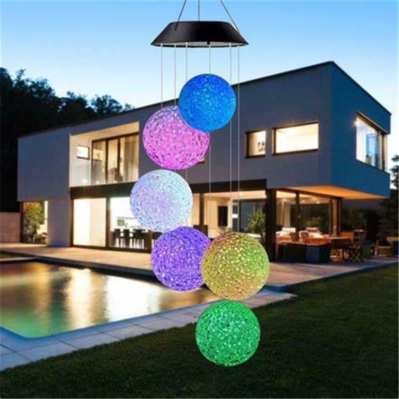 Solar Wind Chimes Color Changing Crystal Ball LED Solar Mobile Light Solar Powered Wind Chime Waterproof Hanging Solar Mobile Lamp for Patio Yard Garden Home Decoration