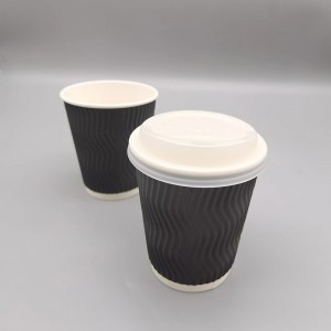 批發 8 盎司雙層壁紙紙杯波紋可生物分解咖啡杯