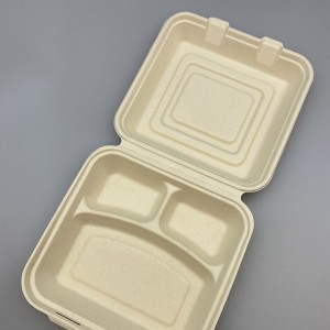 10 inch 3 Compartments Biodegradable Sugarcane Take Out Container