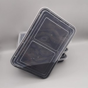 Engangs PP plast svart rektangel lunsjboks med gjennomsiktig lokk