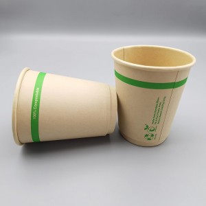 Disposable Compostable 8oz Serat Awi Cai-Dumasar Coating Paper Cup