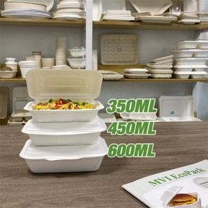 Compostable 350ml Sugarcane Bagasse Clamshell Food Container