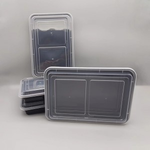 Boîte à lunch rectangulaire noire en plastique PP jetable avec couvercle transparent